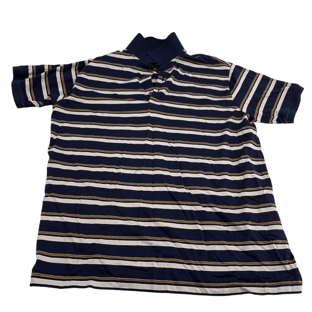 Hart Schaffner‎ Marx Striped Polo Shirt Navy/Beige/White Men's size Large
